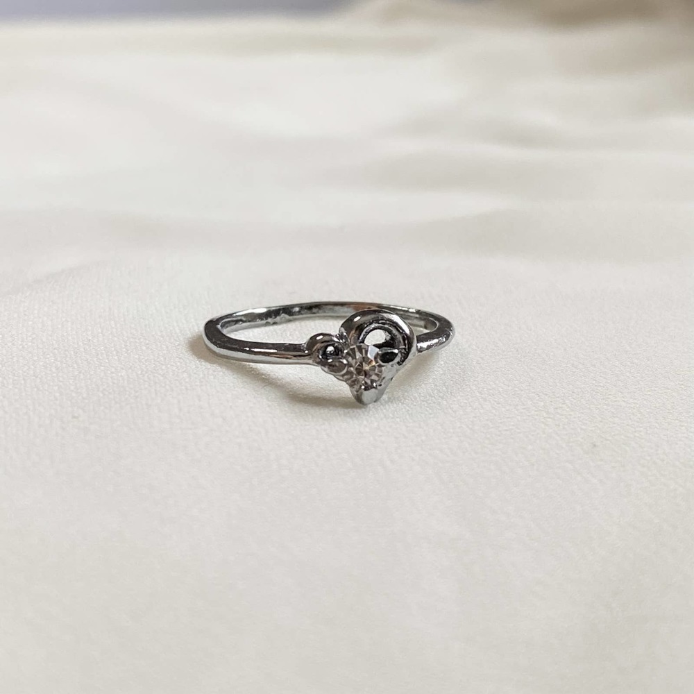 VTG Dainty White CZ Heart Skinny Stacker Ring